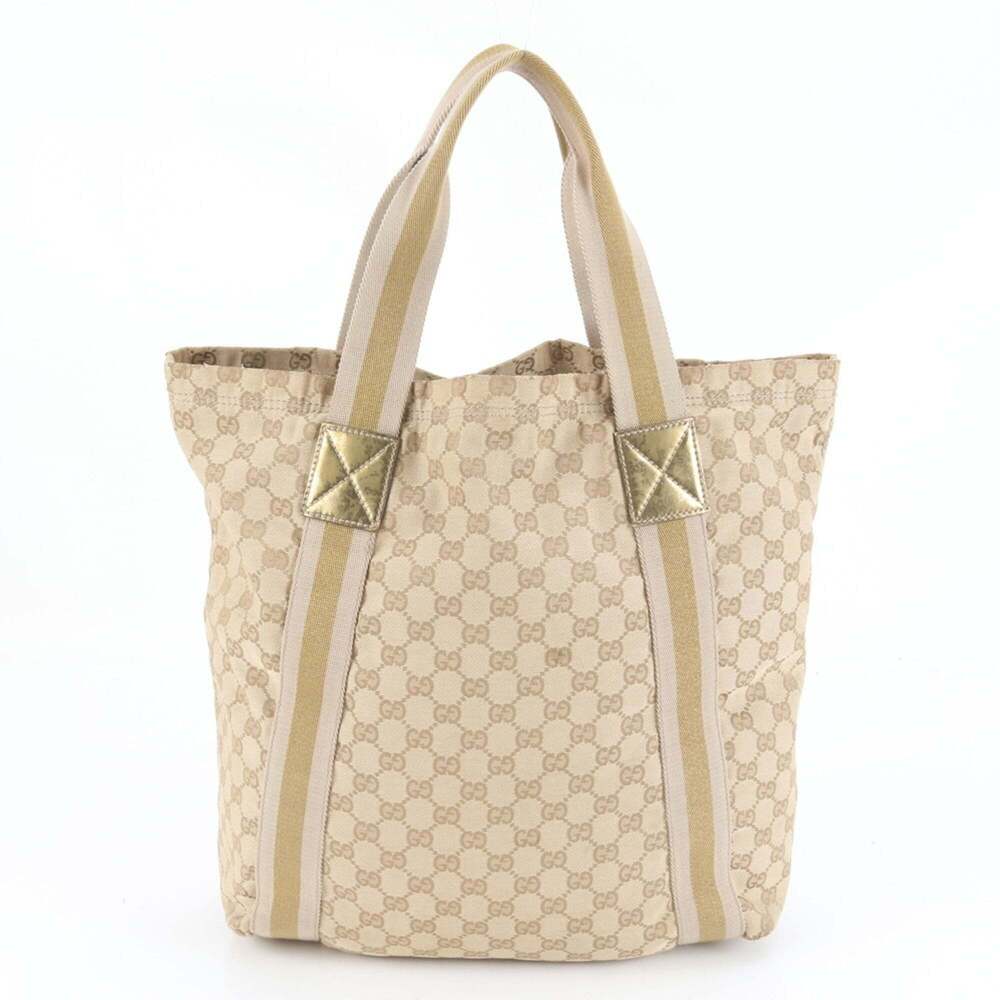 Gucci GG Canvas Sherry Line 189669 Leather Tote Bag Shoulder Beige Women's - Picture 3 of 9